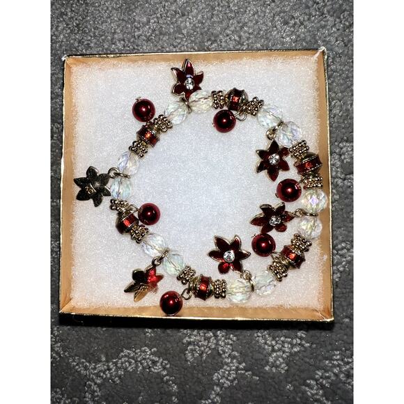 💜 3/$25 💜 Kenneth Cole Bracelet Christmas Poinsettia Stretch Enameled Charms - Picture 7 of 8